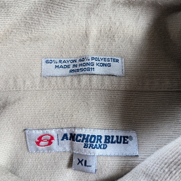 VTG Y2K Anchor Blue Full Zip Beige Harrington Jacket Lightweight Shacket Mens XL - Picture 5 of 10